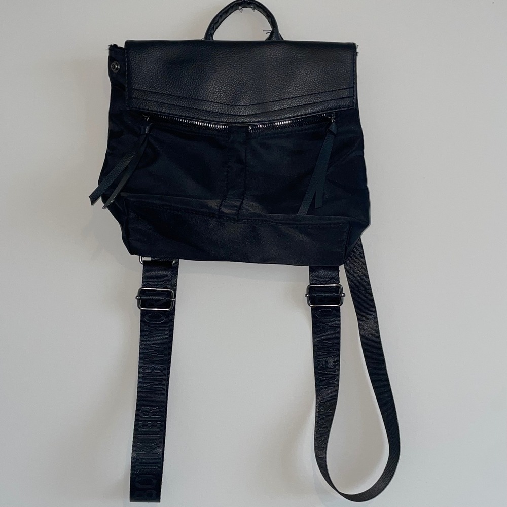 Botkier New York Black Nylon Leather Trim Backpack Front Zip Pockets